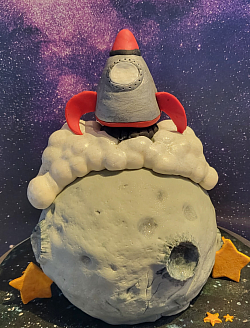 Rocketship and moon custom cake