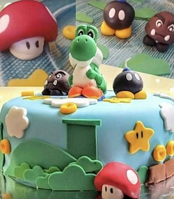 Yoshi Themed Birthday Cake